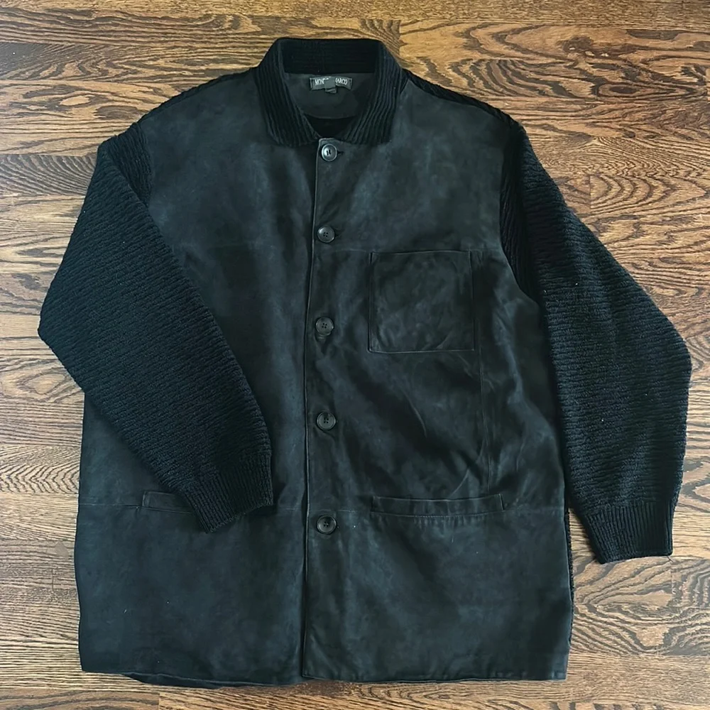 Mondo Di Marco Italian Made Men's Black Suede and Knit Zip Up Jacket size XL